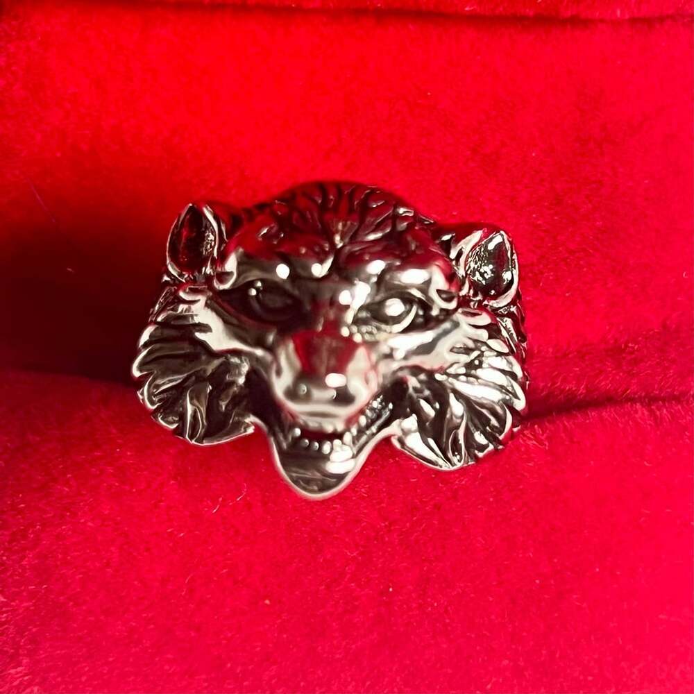 Norse Viking Nordic Wolf Head Rings Adjustable Punk Wolf Statement Ring Size 9-